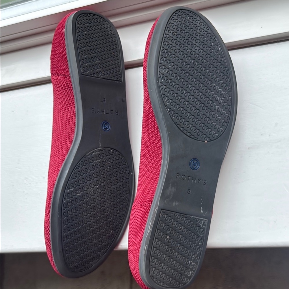 Rothy's Women's Red Knit Flats with Blue Trim - Picture 2 of 4
